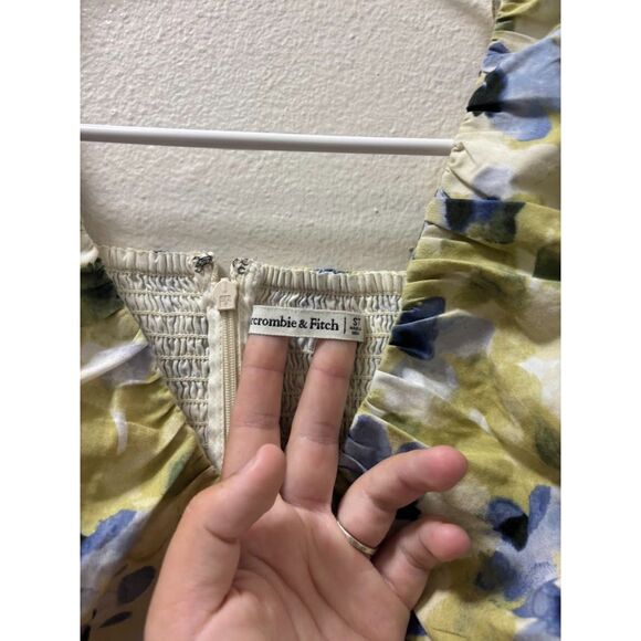 Abercrombie & Fitch Mini Dress Puff Sleeve Floral Cottagecore Small TALL Green - Picture 3 of 5